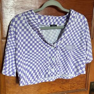Rue21 Lavender Checkered Button-Up Crop Top
